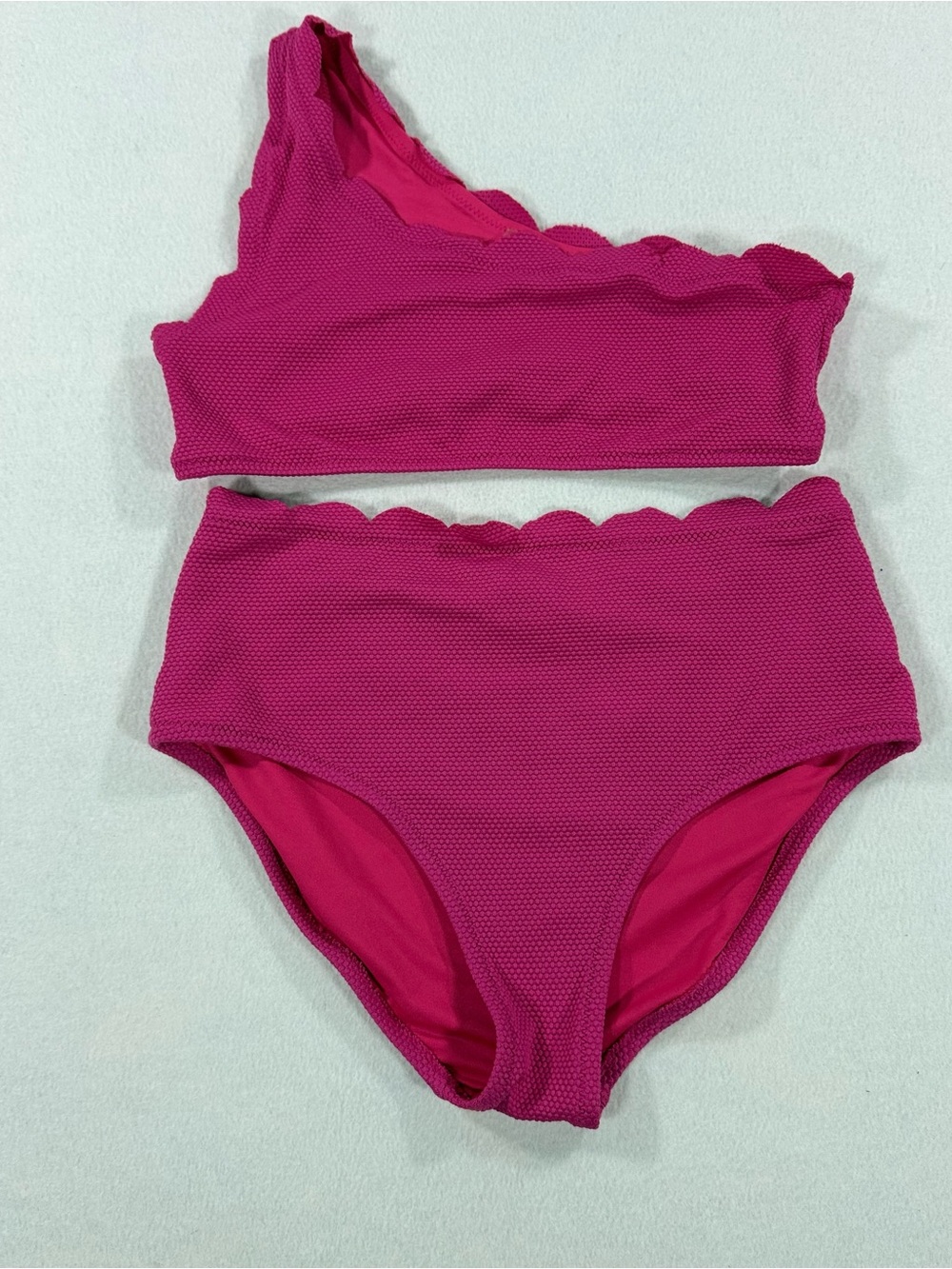 Old Navy Girls' Hot Pink Scalloped One Shoulder High Waist Bikini Set L 10-12